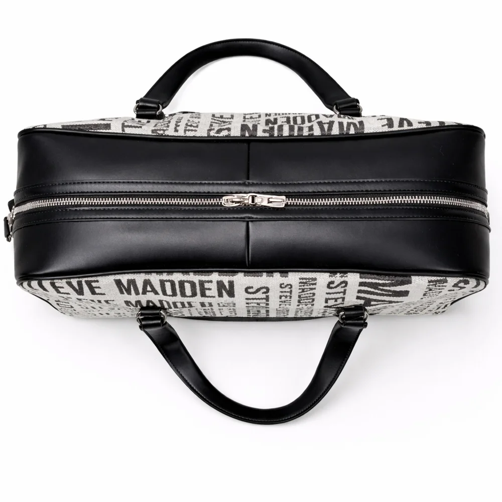 🆕️Steve Madden Baramina Weekender Duffle Bag Black White Travel Tote + Pouch